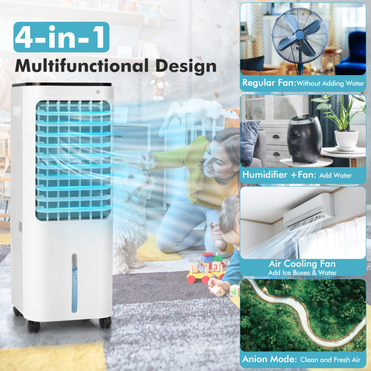 4-in-1 Portable Air Conditioner & Evaporative Air Cooler with 12L Water Tank and 4 Ice Boxes