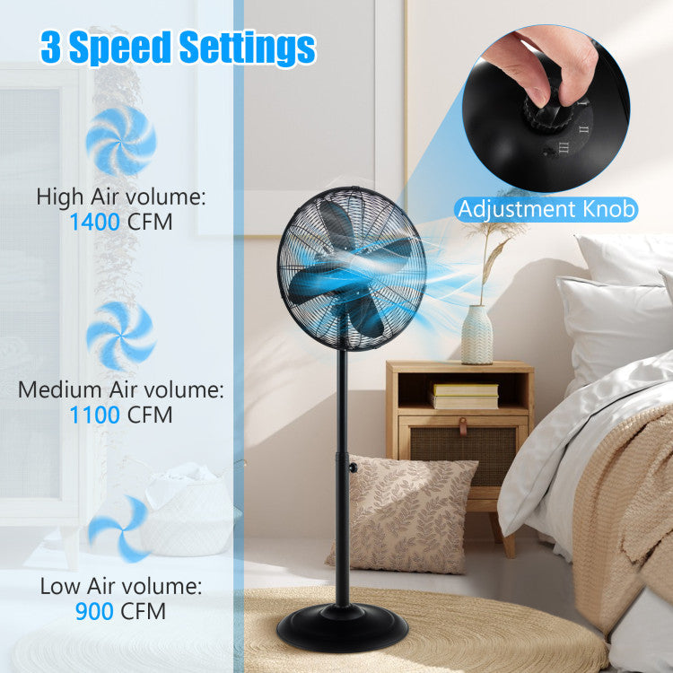 16 Inch Pedestal Standing Fan Oscillating Pedestal Fan with 3 Speeds and Adjustable Height