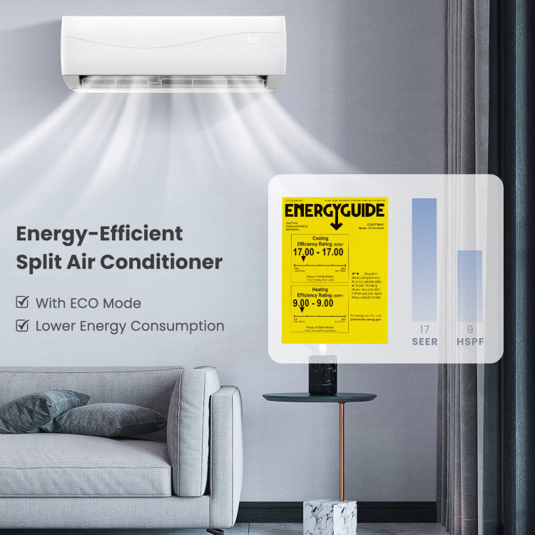 18000 BTU 19 SEER2 208-230V Ductless Mini Split Air Conditioner and Heater