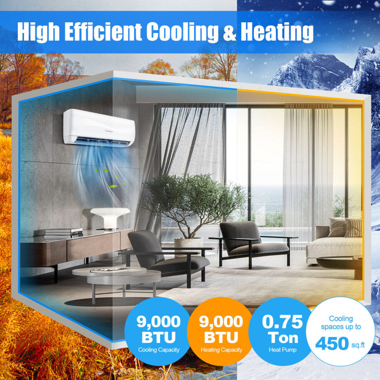 9000 BTU 17 SEER2 208-230V Ductless Mini Split Air Conditioner and Heater