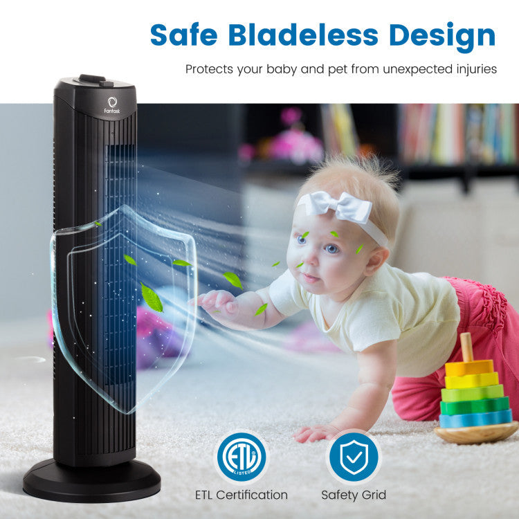 35W 28 Inch Quiet Bladeless Oscillating Tower Fan
