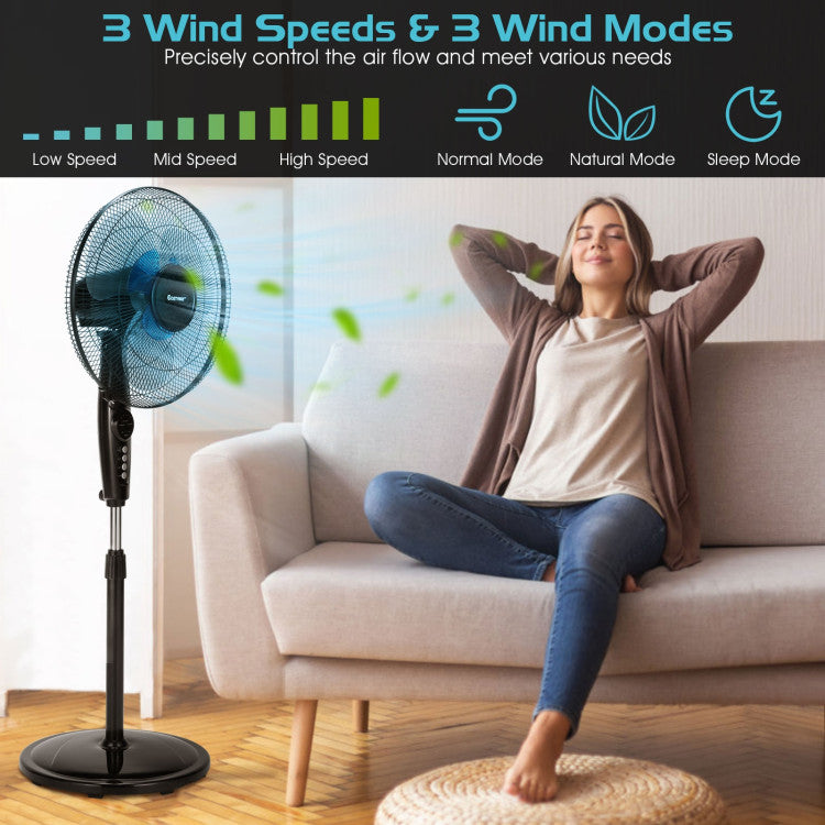 16 Inches Adjustable Height Fan with Quiet Oscillating Stand for Home and Office