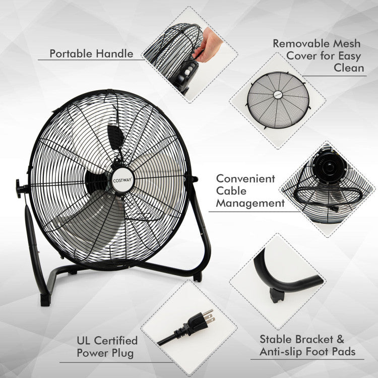 20 Inch High-Velocity Floor Fan with 3 Wind Speeds