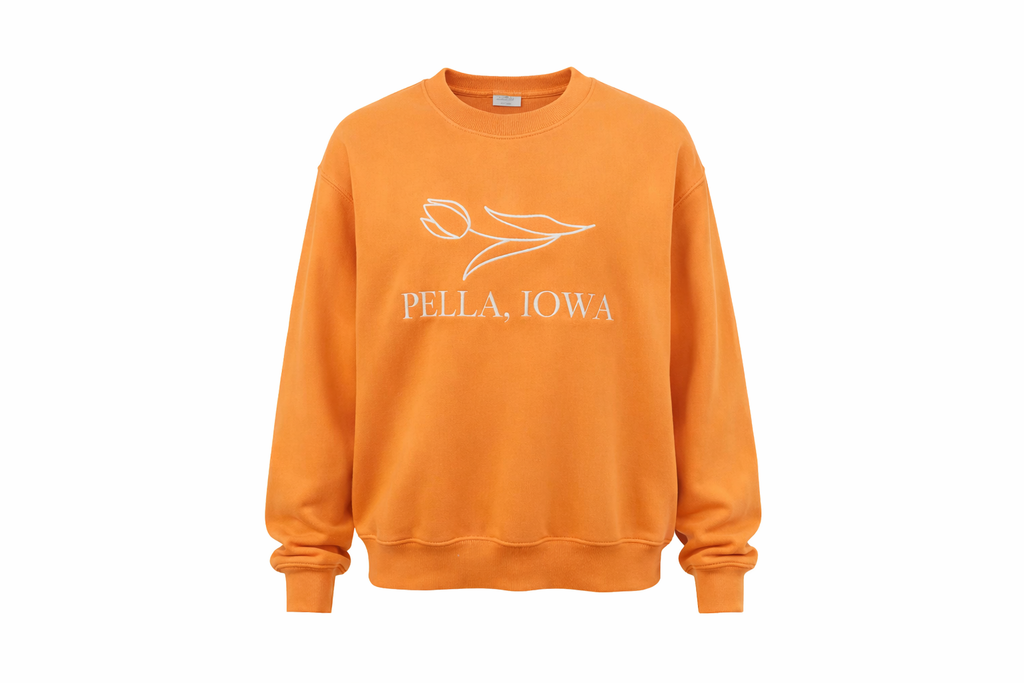 Pella Iowa Embroidered Orange Crewneck Sweatshirt for Women Oversized Casual Pullover
