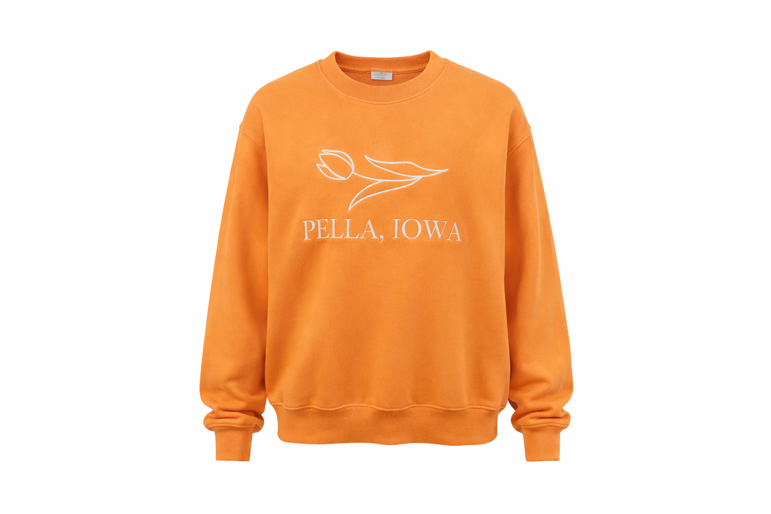 Pella Iowa Embroidered Orange Crewneck Sweatshirt for Women Oversized Casual Pullover