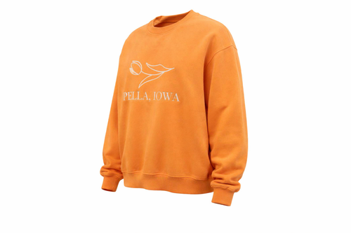 Pella Iowa Embroidered Orange Crewneck Sweatshirt for Women Oversized Casual Pullover