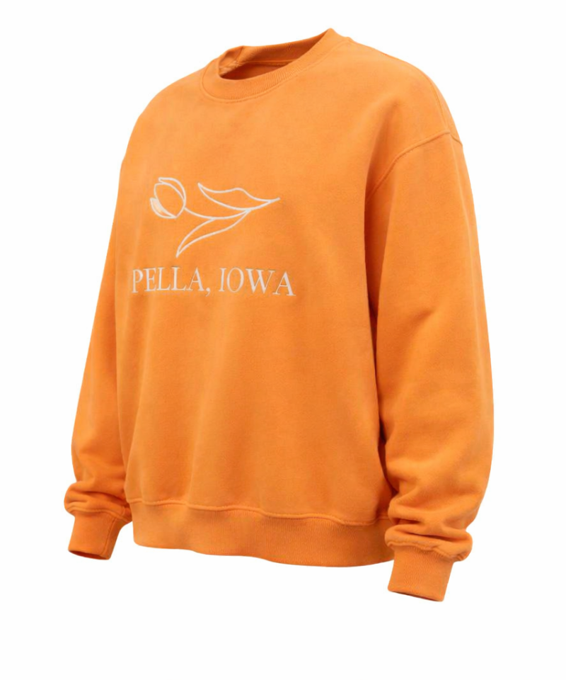 Alternative view of Pella Iowa Embroidered Orange Crewneck Sweatshirt for Women | Oversized Casual Pullover
